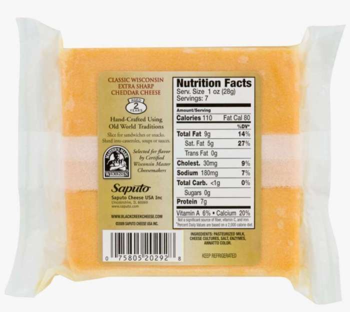 Cheddar cheese slice nutrition