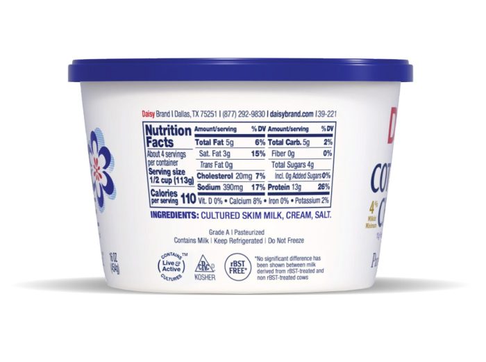 Great value cottage cheese nutrition