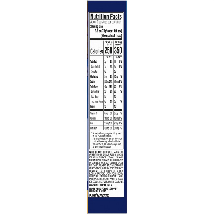 Kraft macaroni and cheese nutrition information