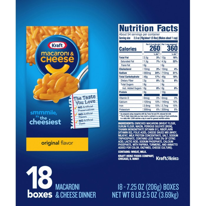 Kraft macaroni and cheese nutrition information