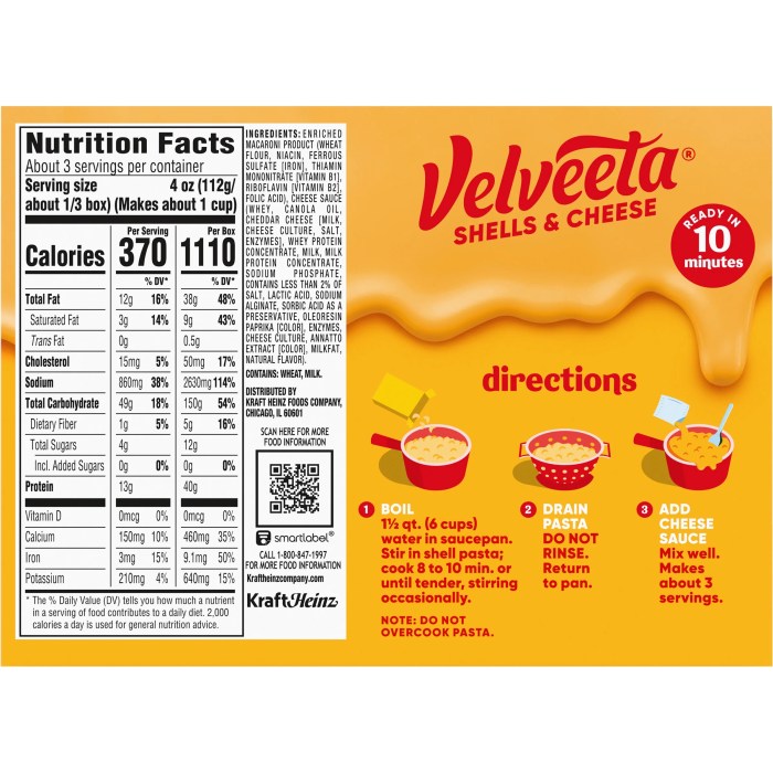 Velveeta mac and cheese nutrition info