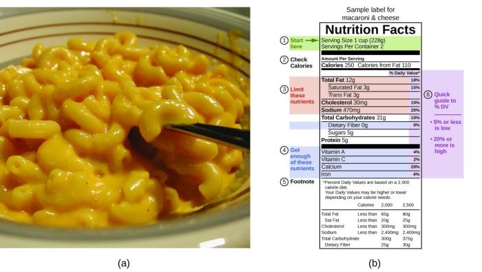 Macaroni and cheese nutrition facts label