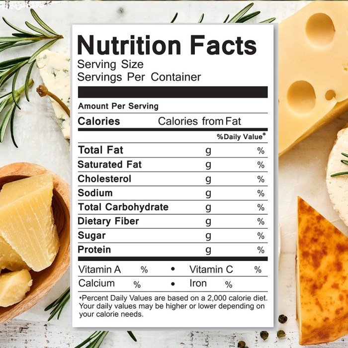 Vegan cheese nutrition label